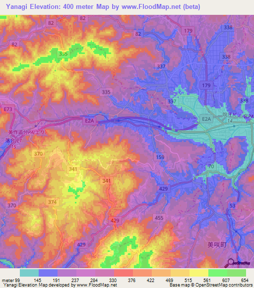 Yanagi,Japan Elevation Map