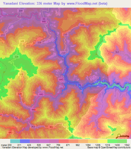 Yanadani,Japan Elevation Map