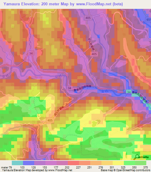 Yamaura,Japan Elevation Map