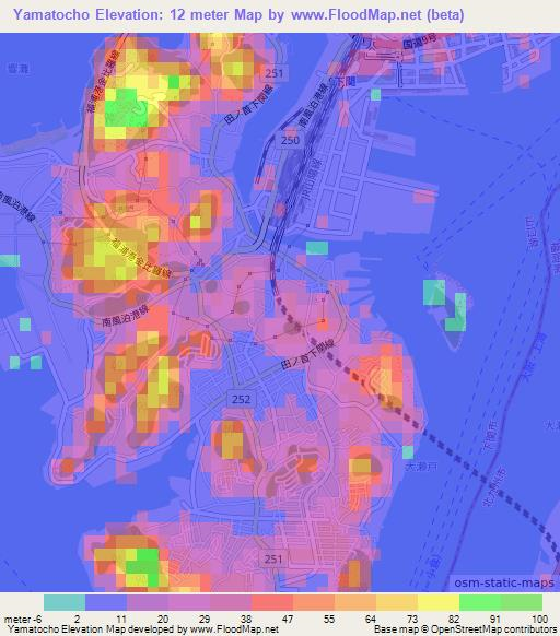 Yamatocho,Japan Elevation Map