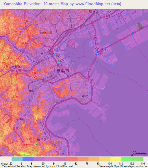 Yamashita,Japan Elevation Map