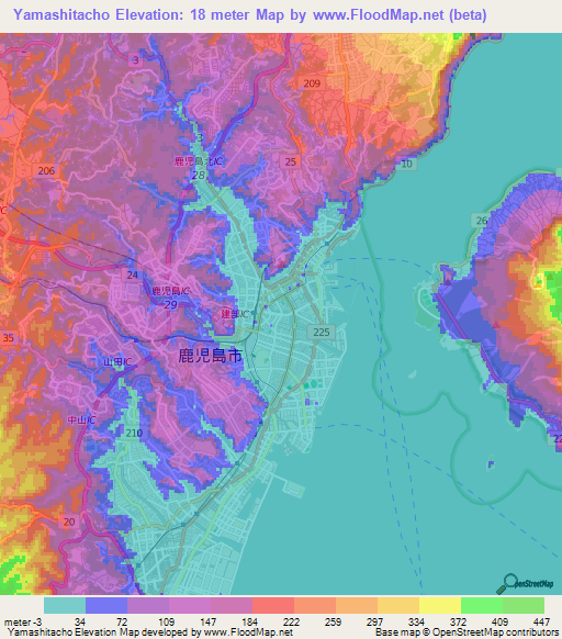 Yamashitacho,Japan Elevation Map