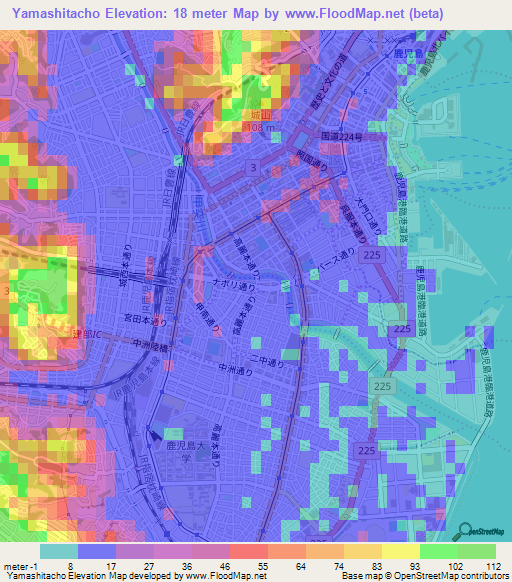 Yamashitacho,Japan Elevation Map