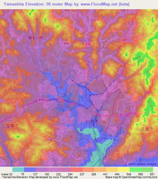 Yamashita,Japan Elevation Map