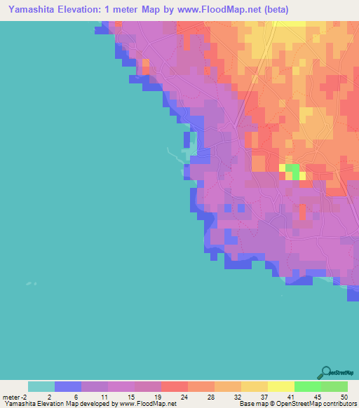 Yamashita,Japan Elevation Map