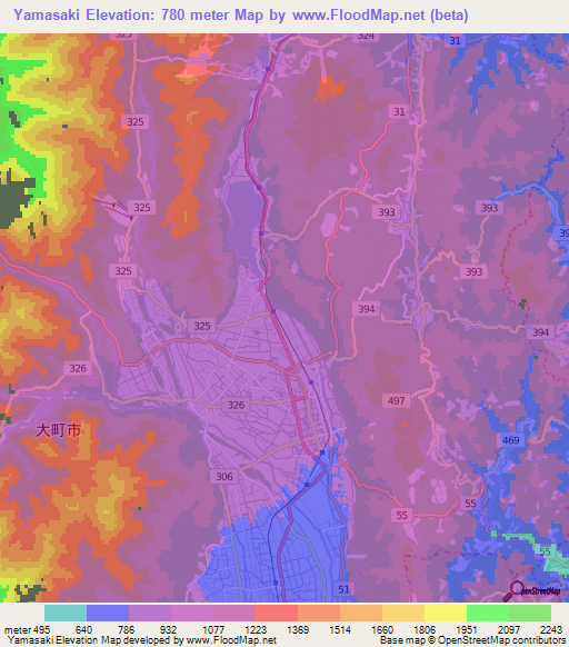 Yamasaki,Japan Elevation Map