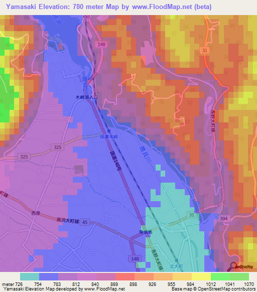 Yamasaki,Japan Elevation Map