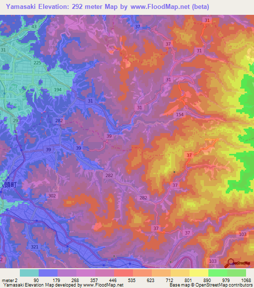 Yamasaki,Japan Elevation Map