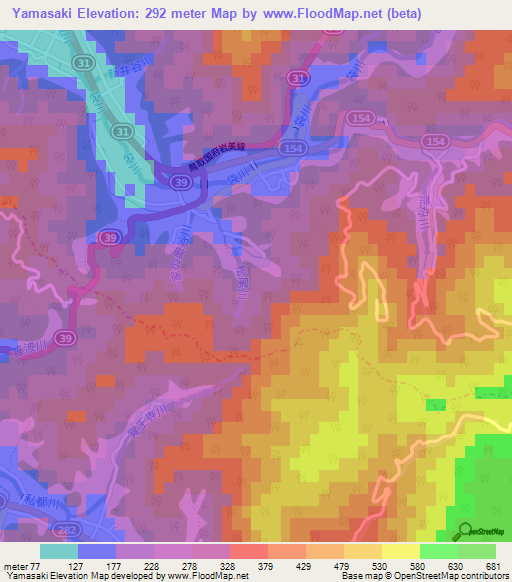 Yamasaki,Japan Elevation Map