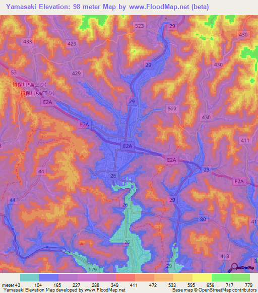 Yamasaki,Japan Elevation Map