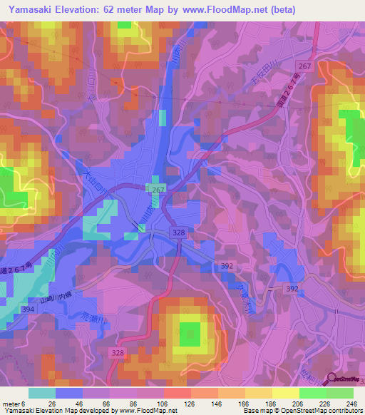 Yamasaki,Japan Elevation Map