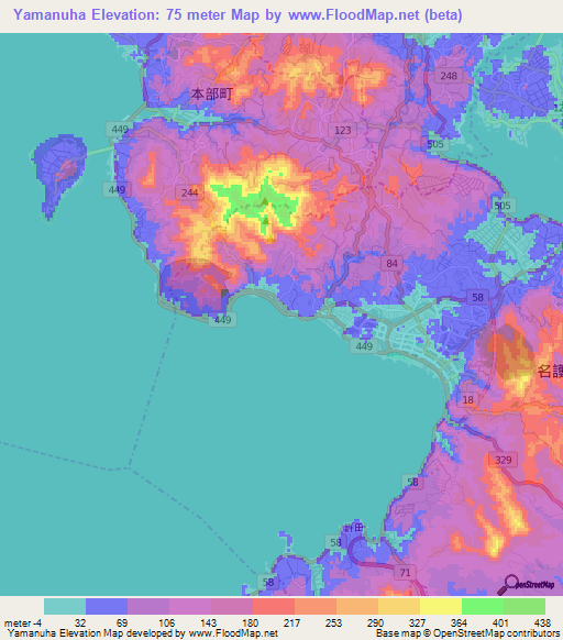 Yamanuha,Japan Elevation Map