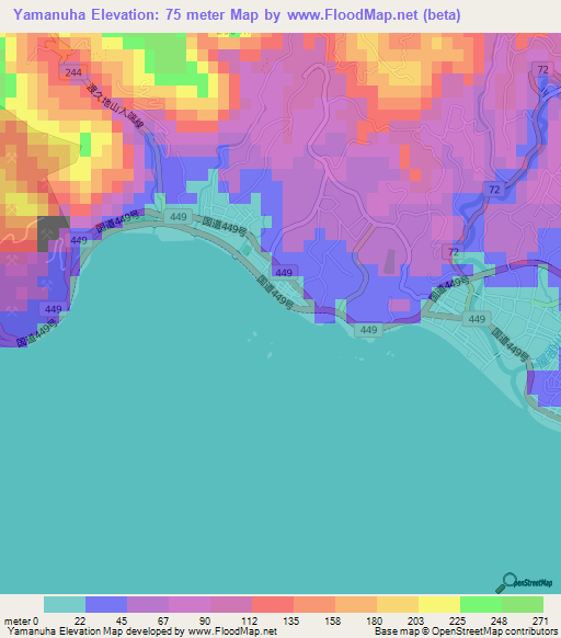 Yamanuha,Japan Elevation Map