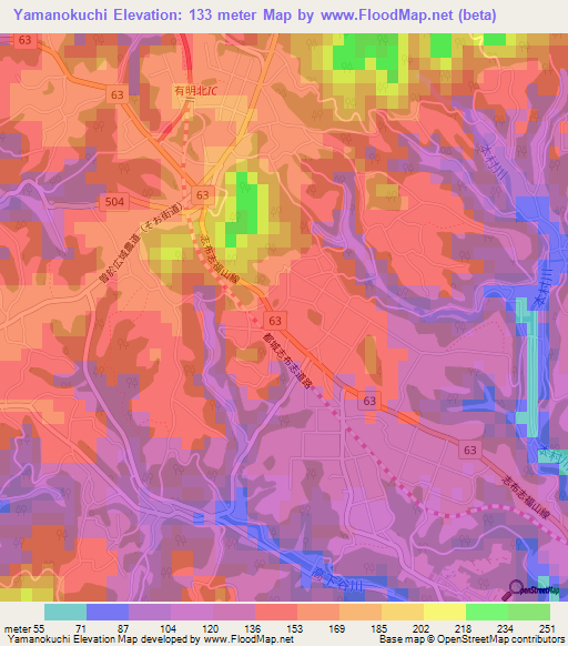 Yamanokuchi,Japan Elevation Map