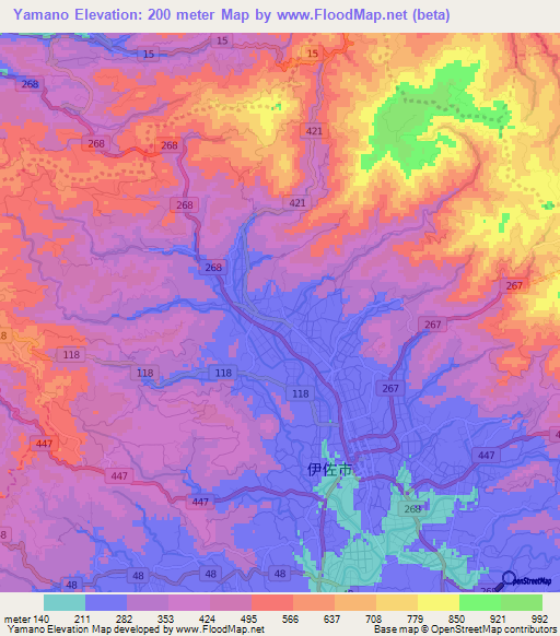 Yamano,Japan Elevation Map