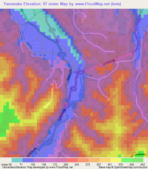 Yamanaka,Japan Elevation Map