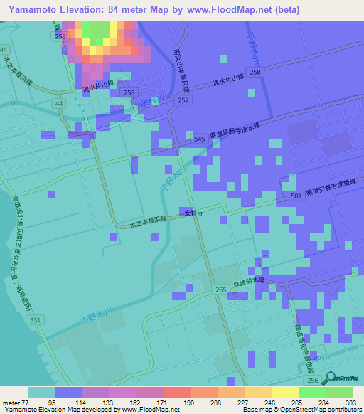 Yamamoto,Japan Elevation Map