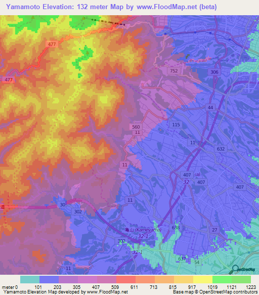 Yamamoto,Japan Elevation Map