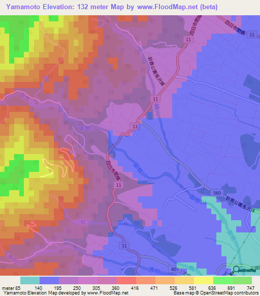 Yamamoto,Japan Elevation Map