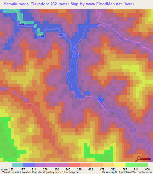 Yamakumada,Japan Elevation Map