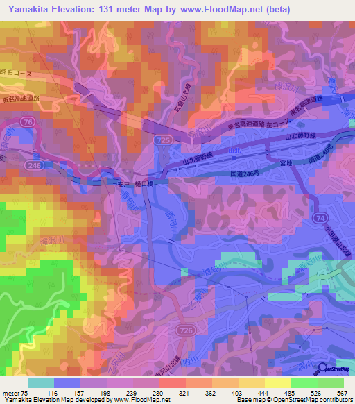 Yamakita,Japan Elevation Map