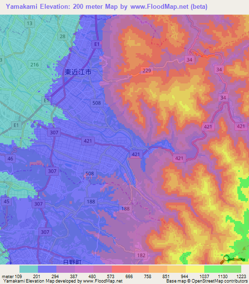 Yamakami,Japan Elevation Map