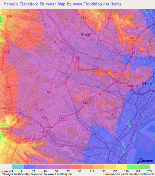 Yamajo,Japan Elevation Map