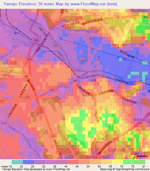 Yamajo,Japan Elevation Map