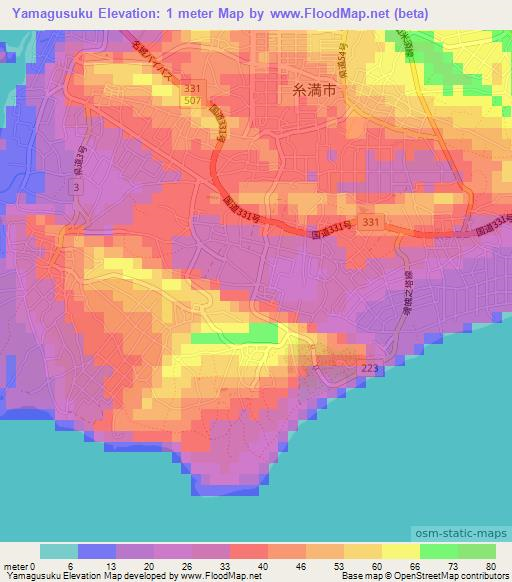 Yamagusuku,Japan Elevation Map