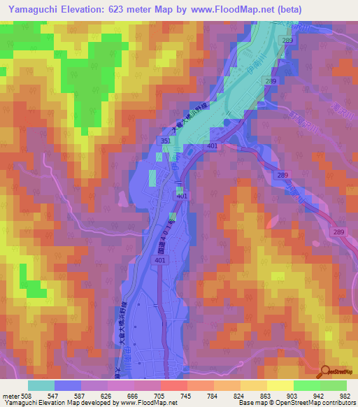 Yamaguchi,Japan Elevation Map