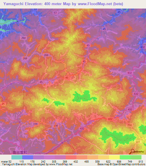 Yamaguchi,Japan Elevation Map
