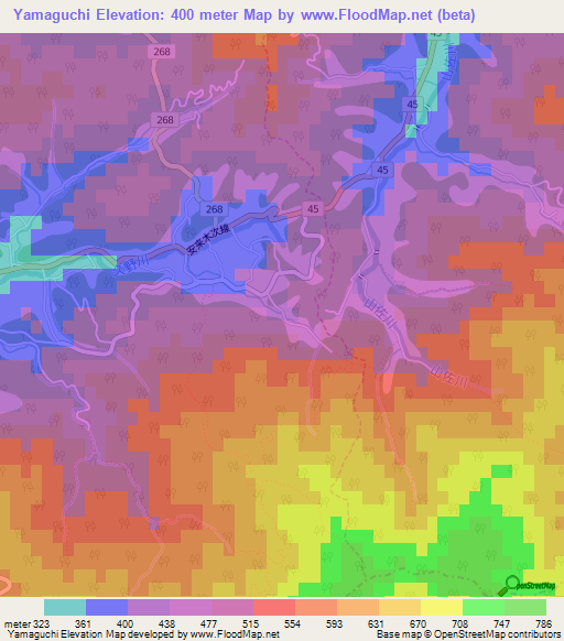 Yamaguchi,Japan Elevation Map