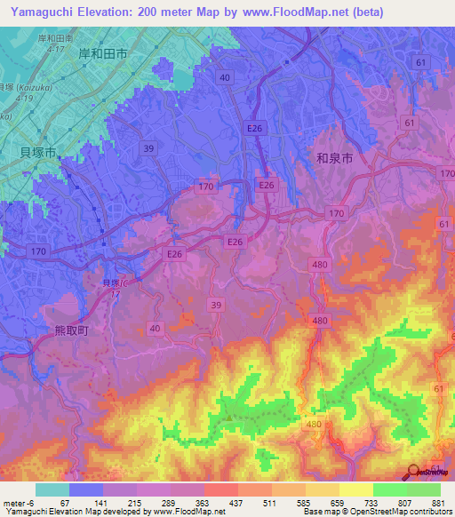 Yamaguchi,Japan Elevation Map