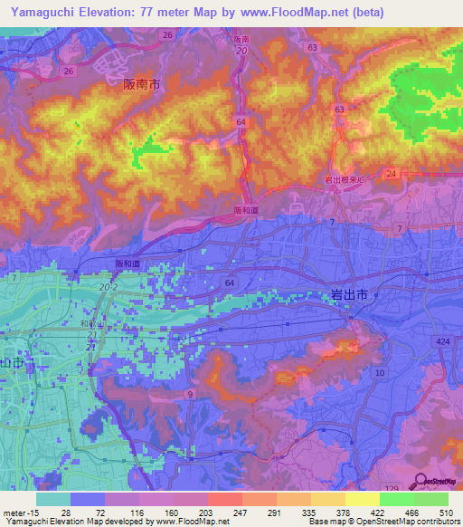 Yamaguchi,Japan Elevation Map