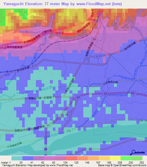 Yamaguchi,Japan Elevation Map
