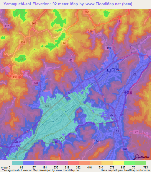 Yamaguchi-shi,Japan Elevation Map