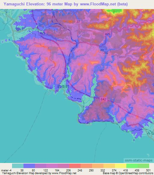 Yamaguchi,Japan Elevation Map
