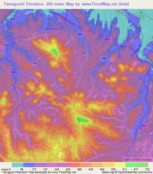 Yamaguchi,Japan Elevation Map