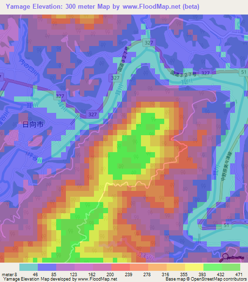 Yamage,Japan Elevation Map