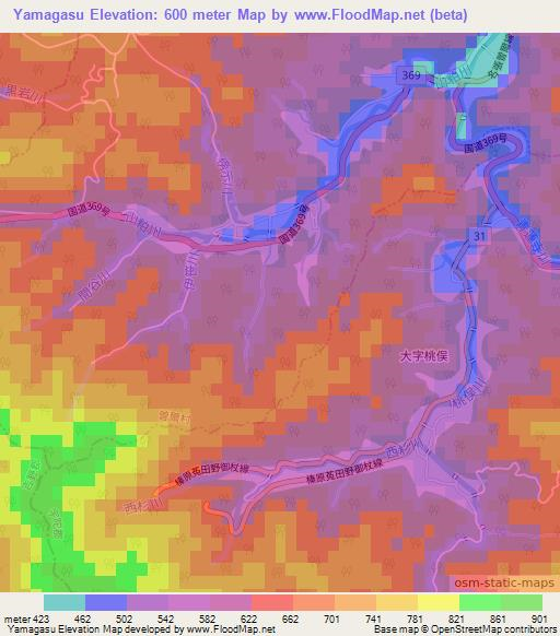 Yamagasu,Japan Elevation Map