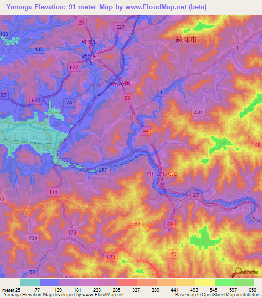 Yamaga,Japan Elevation Map