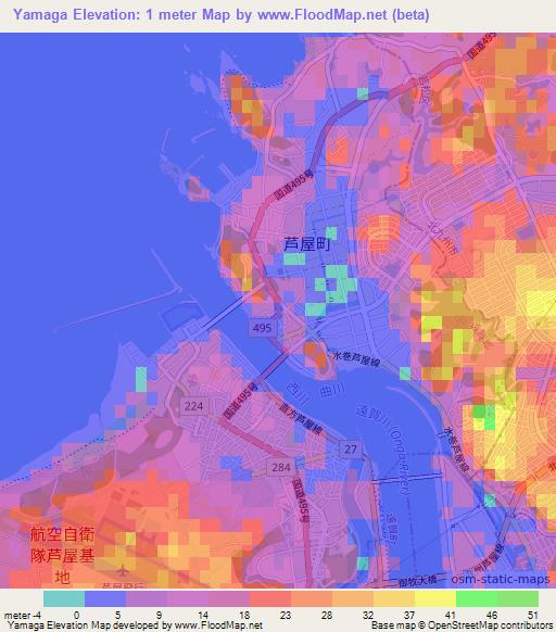 Yamaga,Japan Elevation Map