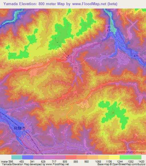 Yamada,Japan Elevation Map