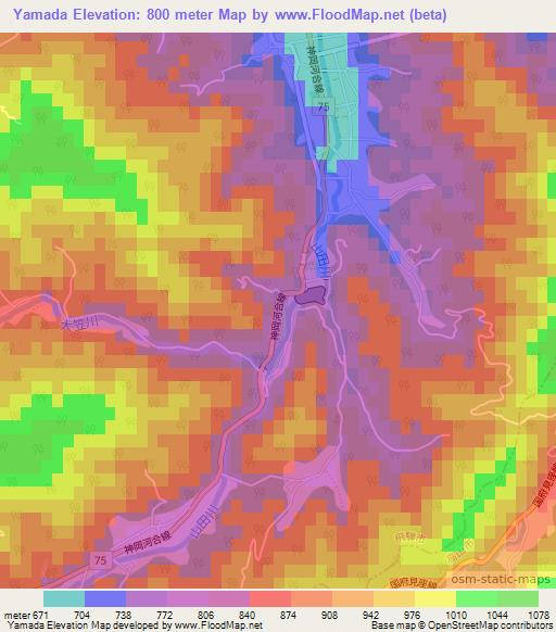 Yamada,Japan Elevation Map
