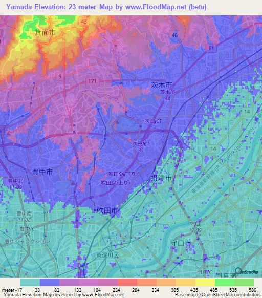 Yamada,Japan Elevation Map
