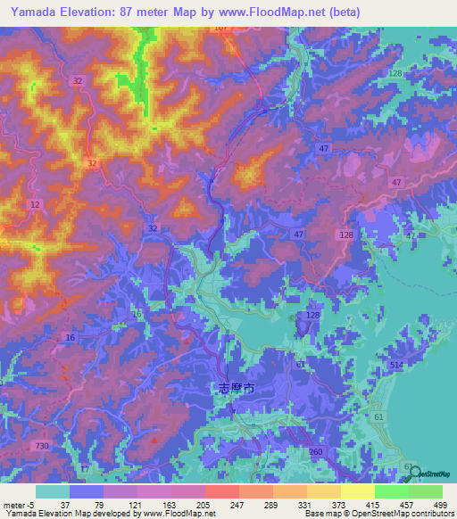 Yamada,Japan Elevation Map