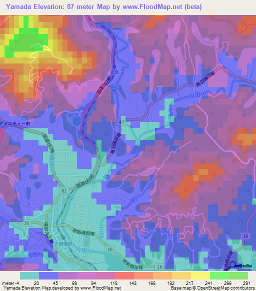 Yamada,Japan Elevation Map