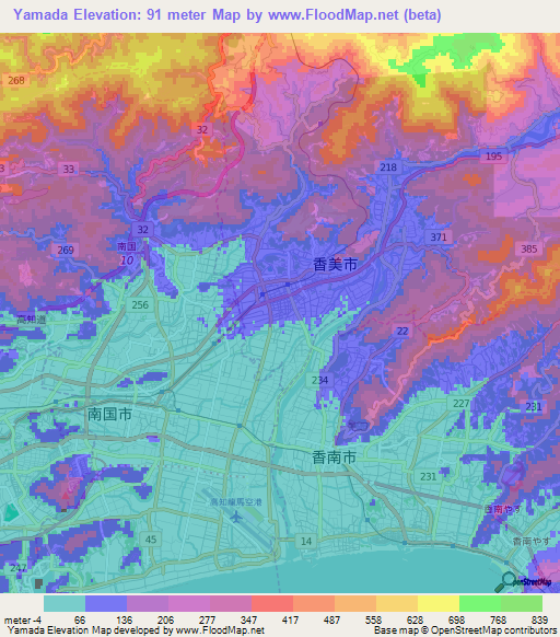 Yamada,Japan Elevation Map