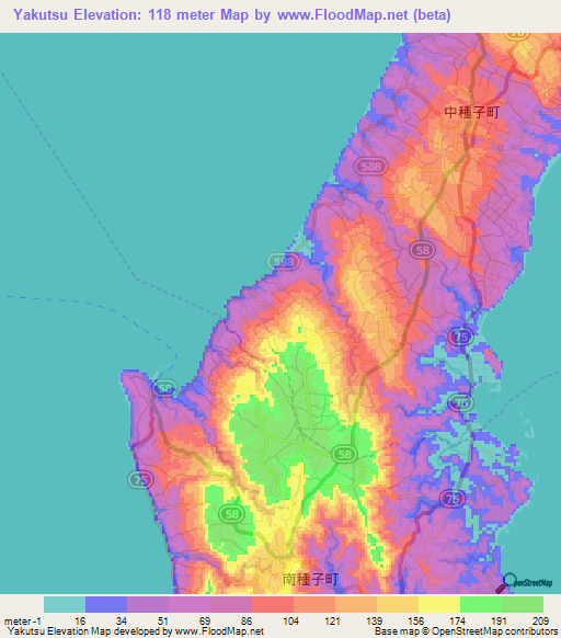 Yakutsu,Japan Elevation Map