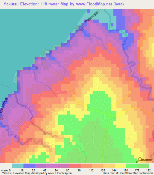 Yakutsu,Japan Elevation Map